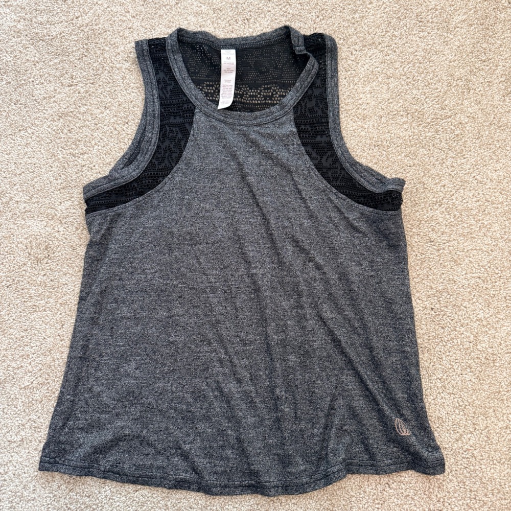 Balance Collection Tank Top Womens Medium Grey Black Mesh Back Activewear